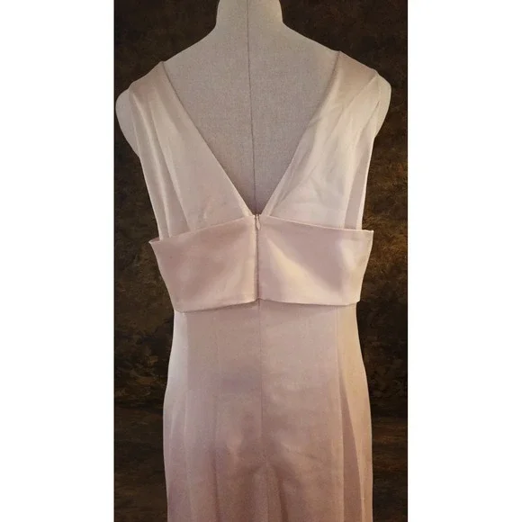 FEHAUTE Light Pink Satin V-Neck Sleeveless Maxi Dress with Side Slit Size 8